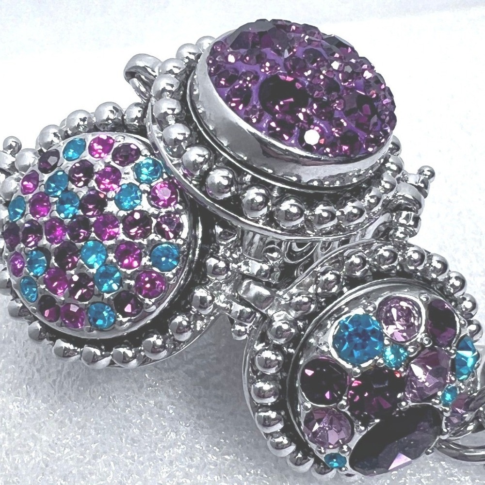 Chunky Rhinestone Bracelet Bold Jewel Tone Colors Statement Toggle Close 7.5 8.5